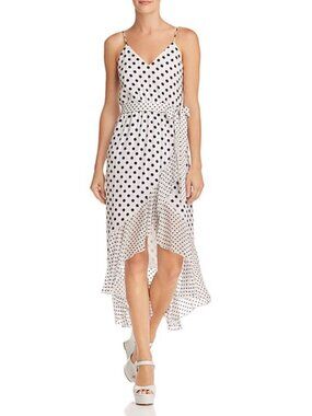 Alice & Olivia Faux Wrap Dress Size 4 White with black polka dots